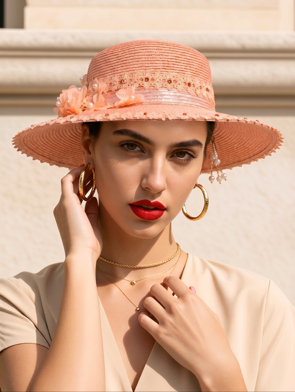 NWOT VINTAGE Scala Pink Women's Sun Hat with Floral Accents